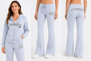 New Aeropostale Zip Hoodie Flare Sweatpants Lounge Set Light Blue Size M